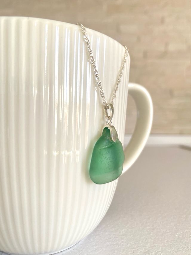 Collana argento ciondolo vetro di mare fatto a man