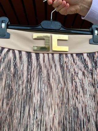 Gonna con frange beige multicolor