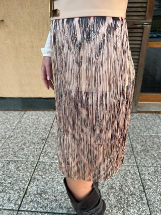 Gonna con frange beige multicolor