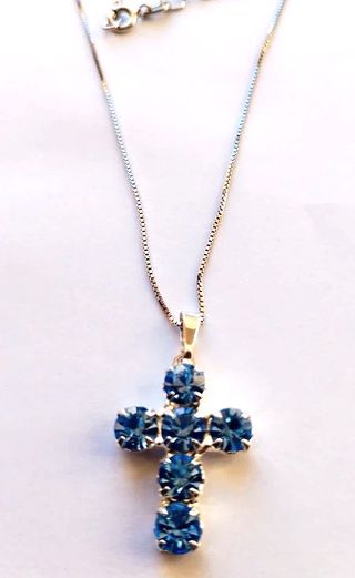 Collana Argento 925 Croce pietre topazio azzurri