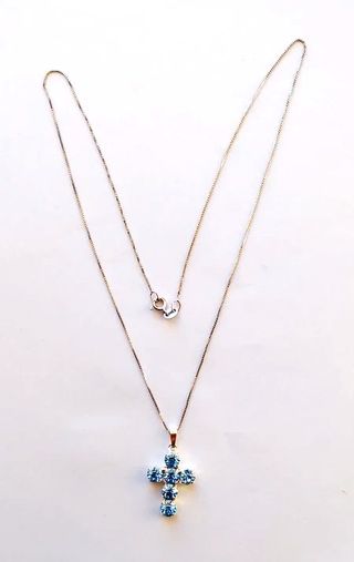 Collana Argento 925 Croce pietre topazio azzurri