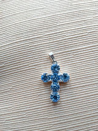 Collana Argento 925 Croce pietre topazio azzurri