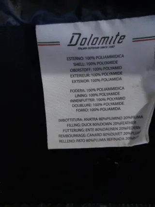 Giubbotto Dolomite Blu Taglia M – 80% Piumino 20%