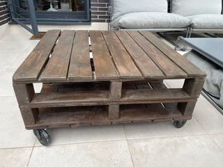 Mesa Palets Ruedas Madera Marrón Gris
