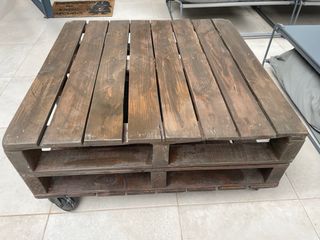 Mesa Palets Ruedas Madera Marrón Gris