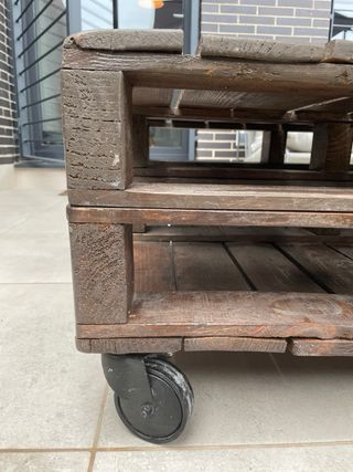 Mesa Palets Ruedas Madera Marrón Gris
