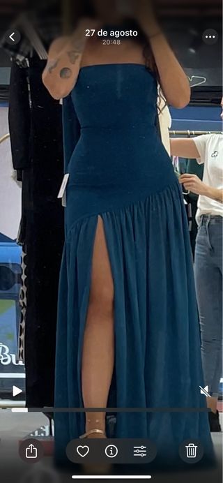 Vestido azul petróleo fiesta largo con abertura