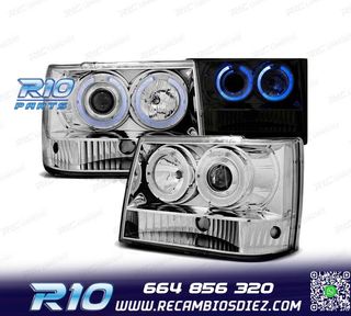 FAROS PARA JEEP GRAND CHEROKEE 93-98 OJOS ANGEL CROMADOS