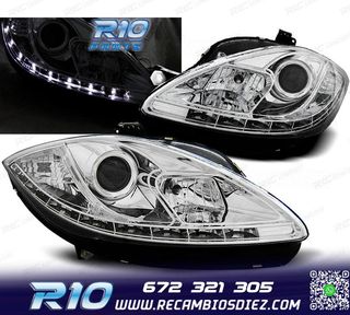 FAROS PARA SEAT LEON Y ALTEA 09-12 LUZ DIURNA FONDO CROMO