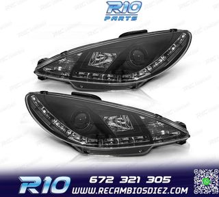 FAROS PEUGEOT 206 98-08 LUZ DIURNA REAL LED FONDO NEGRO