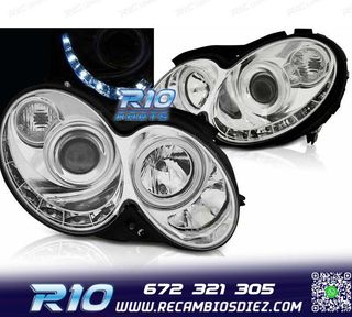FAROS MERCEDES CLASE CLK W209 02-09 LUZ DIURNA FONDO CROMO