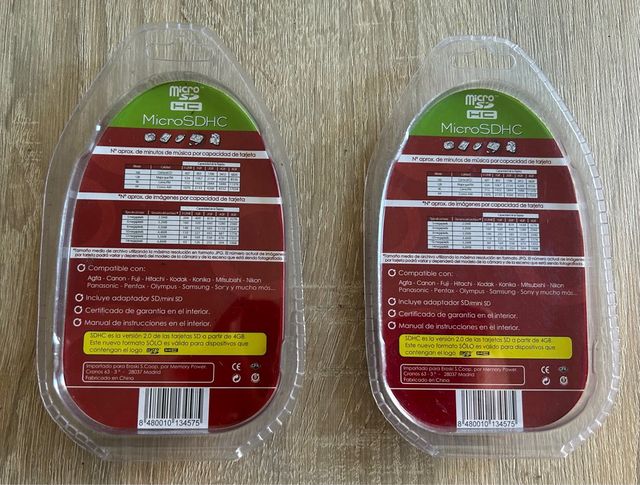 2 Tarjetas MicroSDHC ECRON 4GB con Adaptador