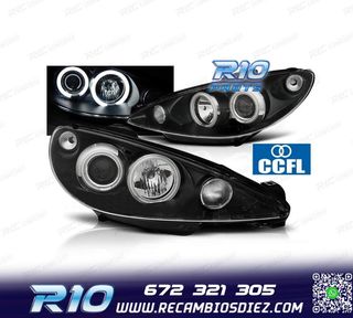 FAROS PARA PEUGEOT 206 98-08 OJOS ANGEL CCFL FONDO NEGRO
