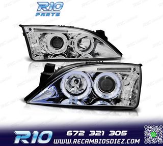 FAROS PARA FORD MONDEO MK3 00-07 OJOS ANGEL FONDO CROMO
