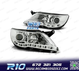 FAROS VOLKSWAGEN VW TIGUAN 07-11 LUZ LED DIURNA FONDO CROMO