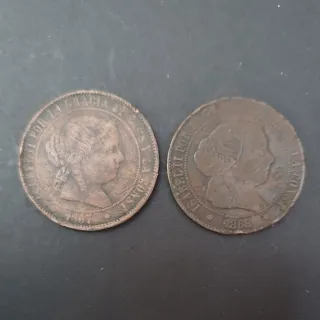 España 2 monedas 5 céntimos de escudo, Isabel II