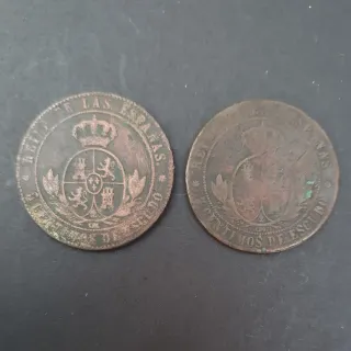 España 2 monedas 5 céntimos de escudo, Isabel II