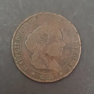 España 2 monedas 5 céntimos de escudo, Isabel II