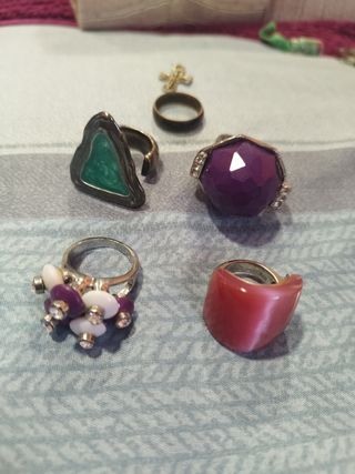 Lote 5 anillos mujer talla 18,5 y una cruz