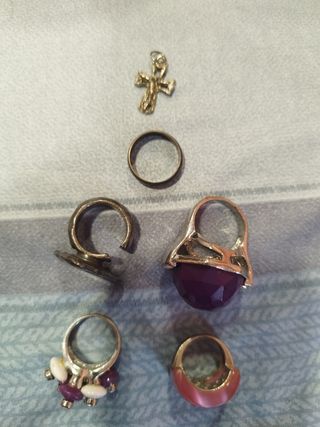 Lote 5 anillos mujer talla 18,5 y una cruz