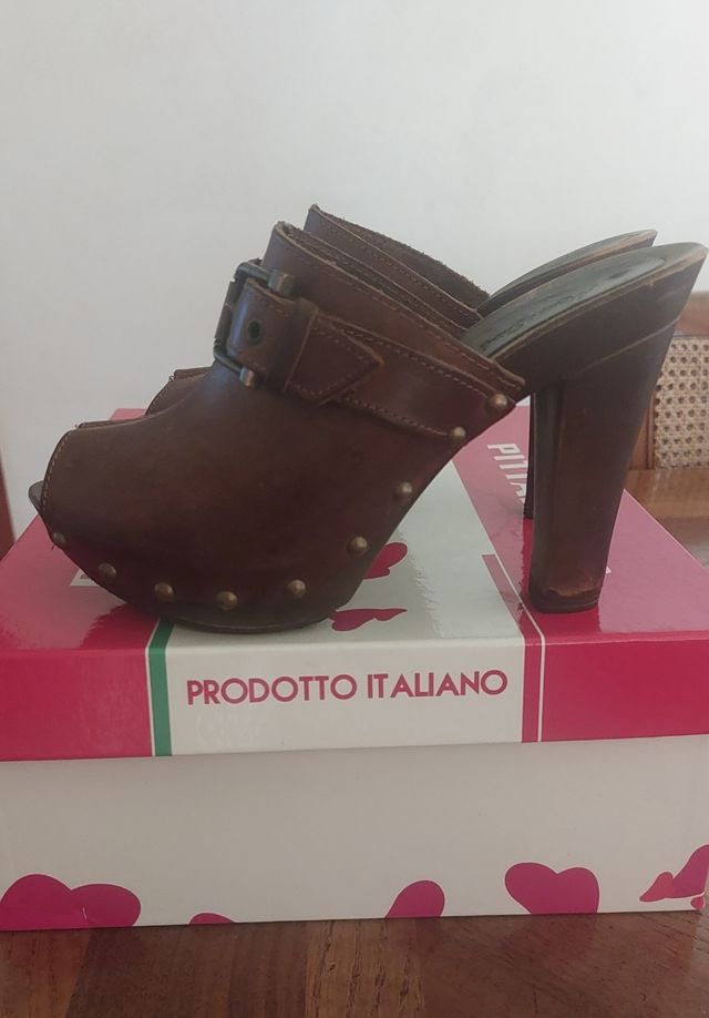 Zoccoli tacco pelle marrone n.38