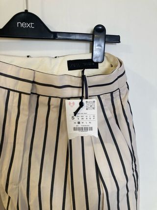 Pantalón Zara mujer rayas negras/beige algodón