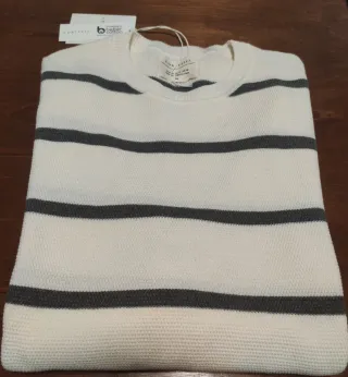 Jersei Cortefiel rayas gris y blanco Talla M.