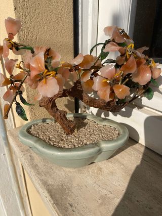 Bonsai Vintage Fiori Rosa e Foglie Verdi