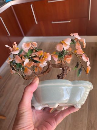 Bonsai Vintage Fiori Rosa e Foglie Verdi