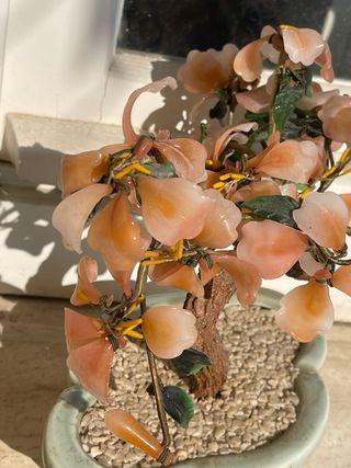 Bonsai Vintage Fiori Rosa e Foglie Verdi