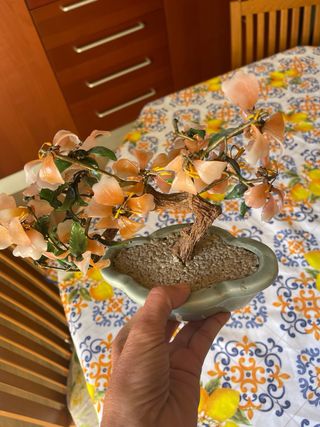 Bonsai Vintage Fiori Rosa e Foglie Verdi