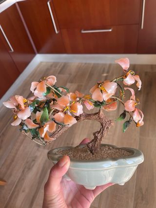 Bonsai Vintage Fiori Rosa e Foglie Verdi
