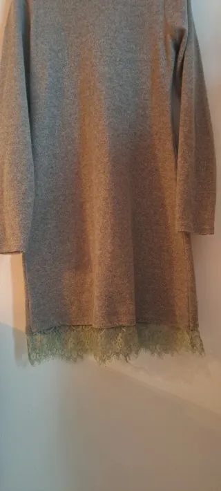 Vestido gris manga larga encaje talla S