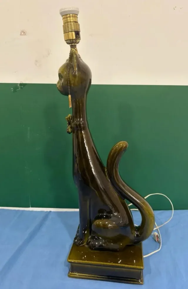 Lámpara Gato Manises 1960 Verde oliva

