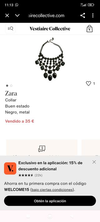 Collar Zara mujer elegante negro metal