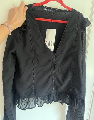 Blusa Zara Negra Volantes
