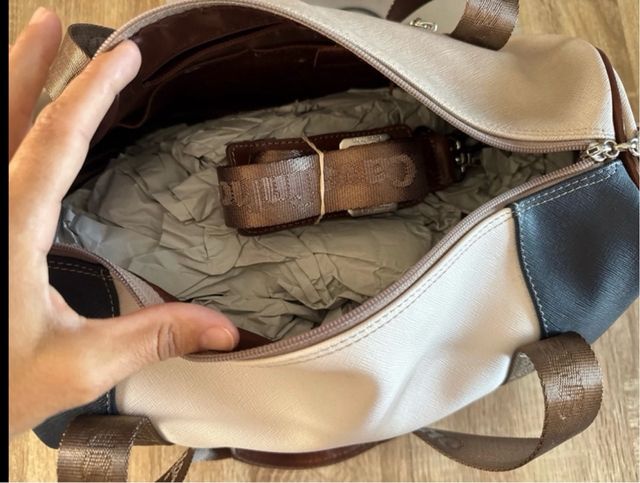 Mala Cavalinho bege e azul