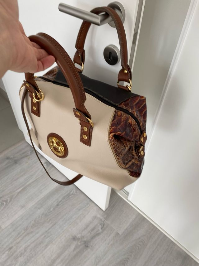 Mala Cavalinho bege e castanha como nova