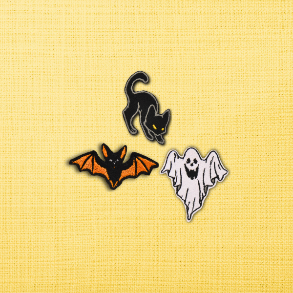 Set Parches Halloween Gato, Murciélago y Fantasma