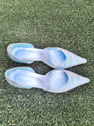 Zapatos Marypaz Azul y Plateado 