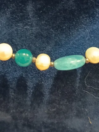 Collana perle, quarzo rosa e giada