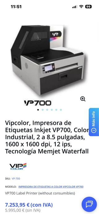 Impresora Etiquetas Vipcolor VP700 Industrial 