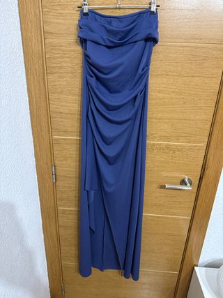 Vestido largo fiesta azul drapeado