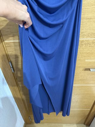 Vestido largo fiesta azul drapeado