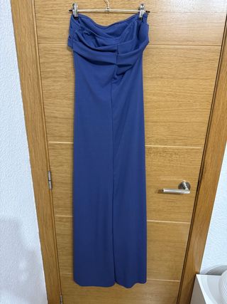 Vestido largo fiesta azul drapeado