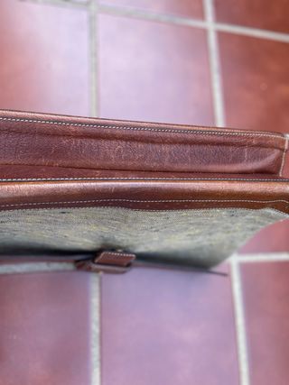 Maletín Vintage Cuero auténtico y Tejido textil