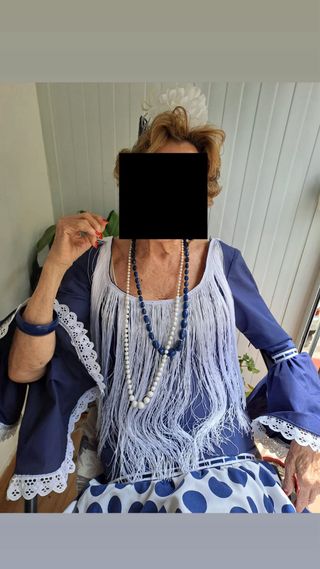 Traje Flamenca Azul y Blanco Hecho a Mano