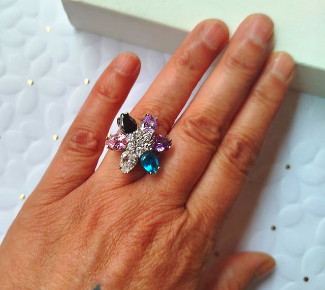 Anillo Plata Flor Multicolor Circonitas