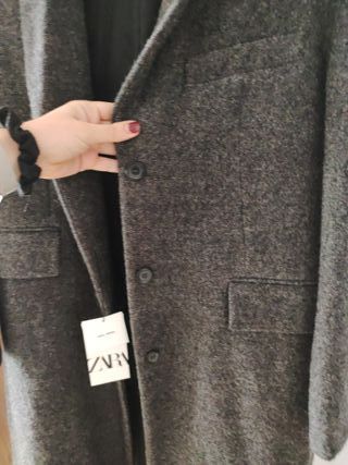 Abrigo Zara Lana Gris Largo