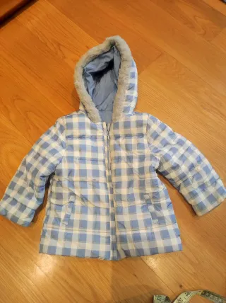 Abrigo reversible bebé cuadros azul